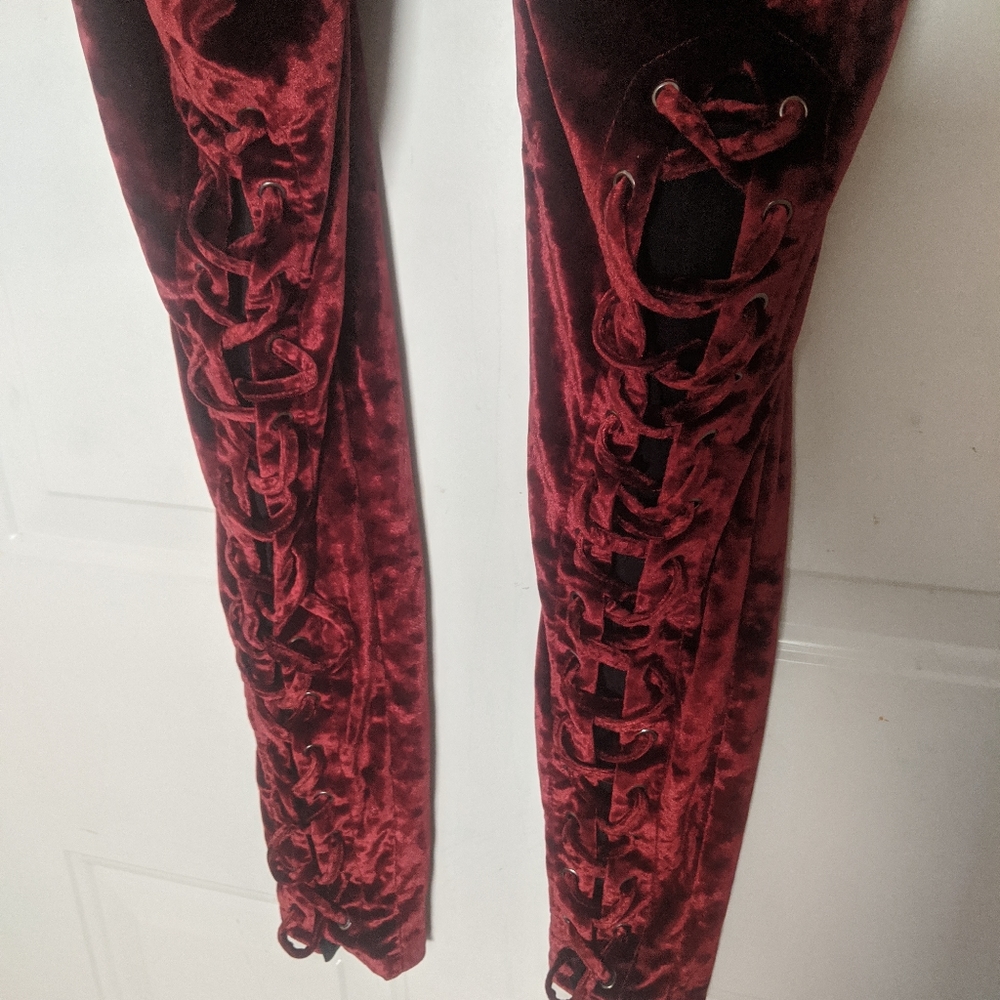 RED LATTICE VELVET LEGGING - Picture 3 of 4
